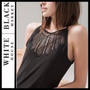 White House Black Market Black Crochet Yoke Sleeveless Cami